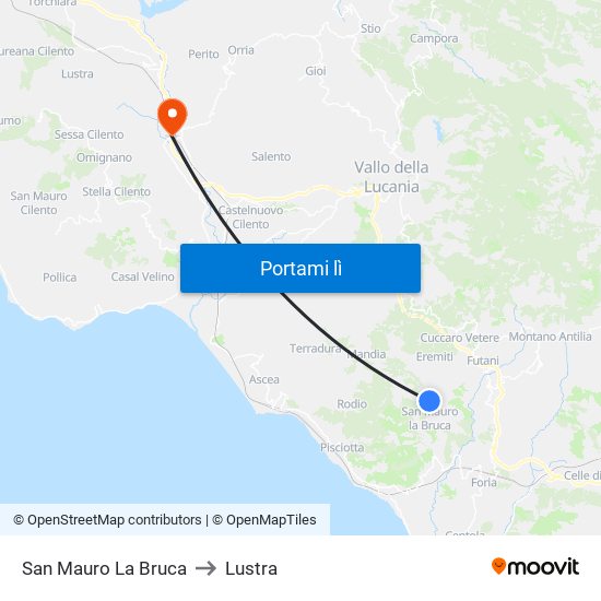 San Mauro La Bruca to Lustra map