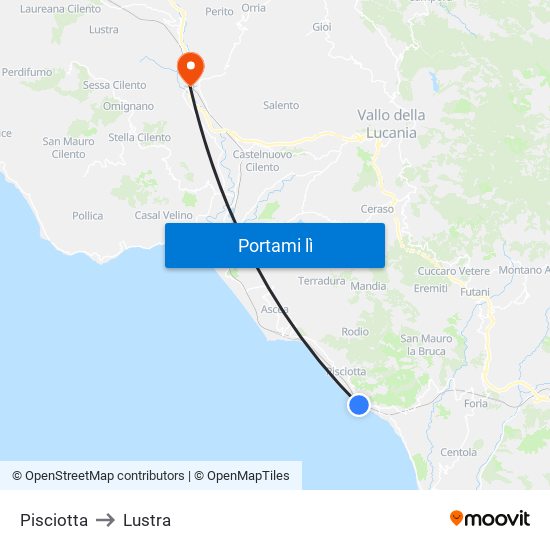 Pisciotta to Lustra map