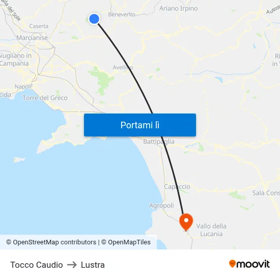 Tocco Caudio to Lustra map