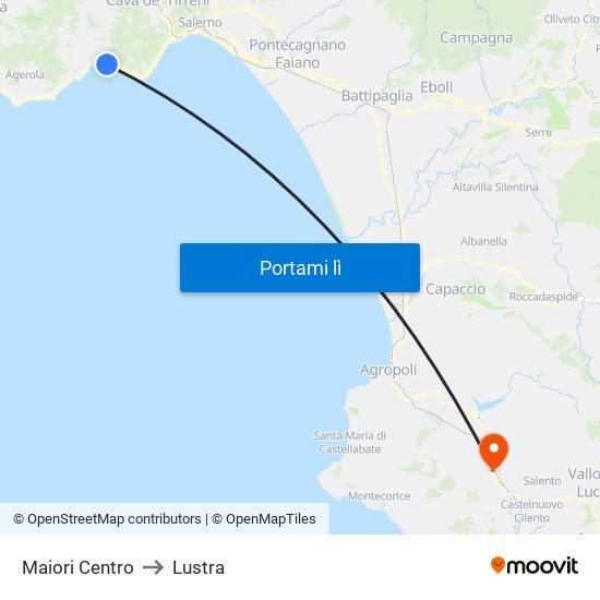 Maiori Centro to Lustra map