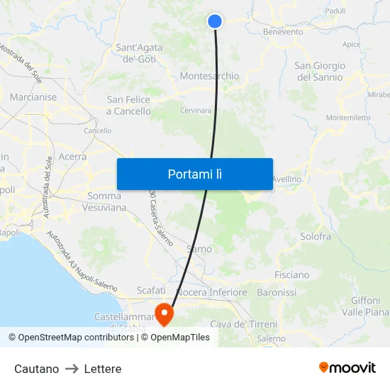 Cautano to Lettere map
