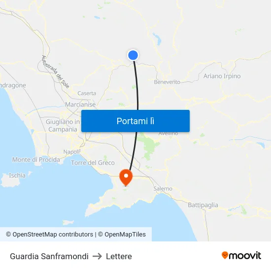 Guardia Sanframondi to Lettere map