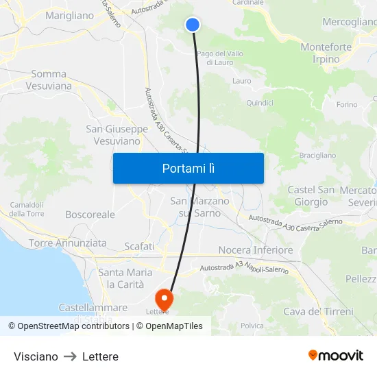Visciano to Lettere map