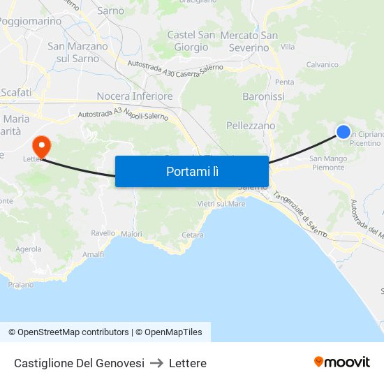 Castiglione Del Genovesi to Lettere map