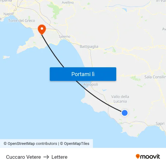 Cuccaro Vetere to Lettere map