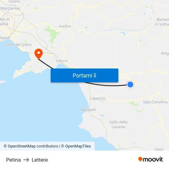Petina to Lettere map