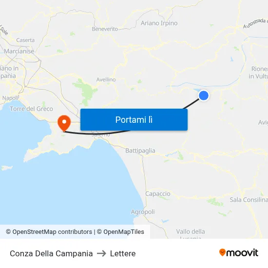 Conza Della Campania to Lettere map