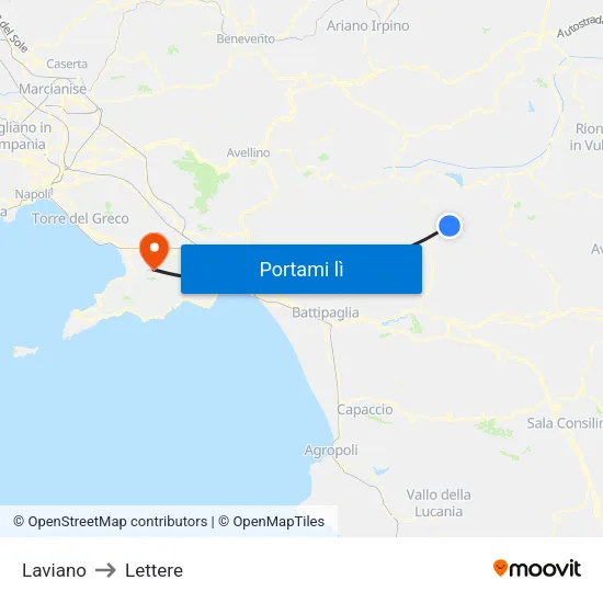 Laviano to Lettere map