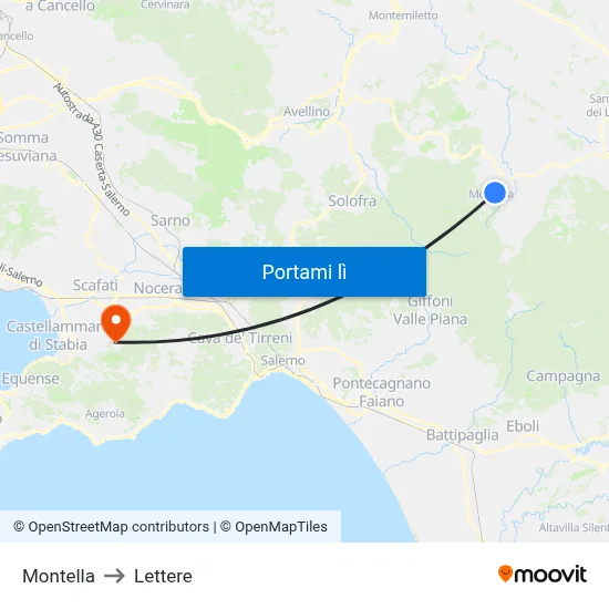 Montella to Lettere map