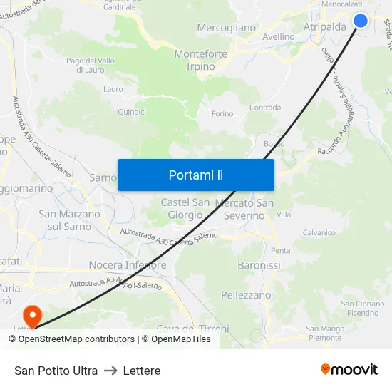San Potito Ultra to Lettere map