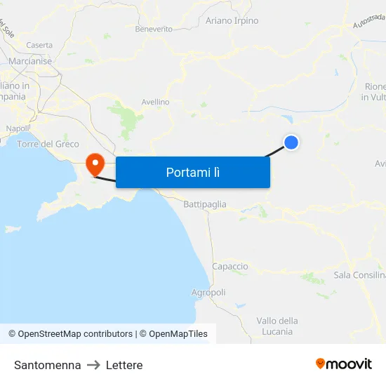 Santomenna to Lettere map