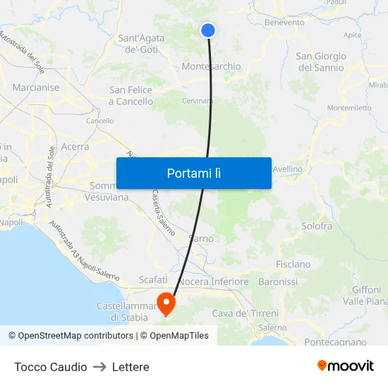 Tocco Caudio to Lettere map