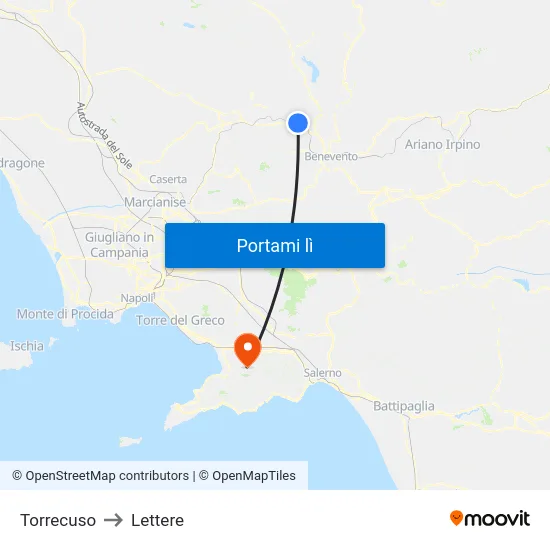 Torrecuso to Lettere map