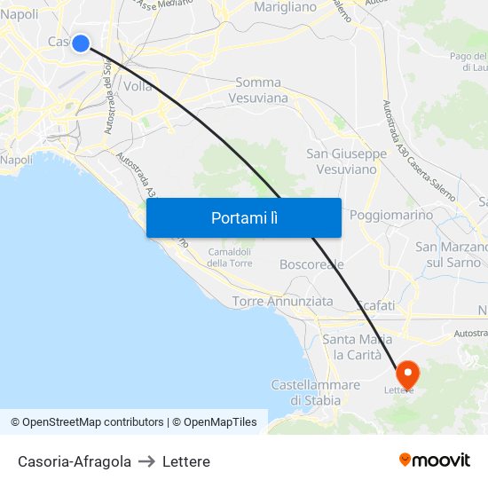 Casoria-Afragola to Lettere map