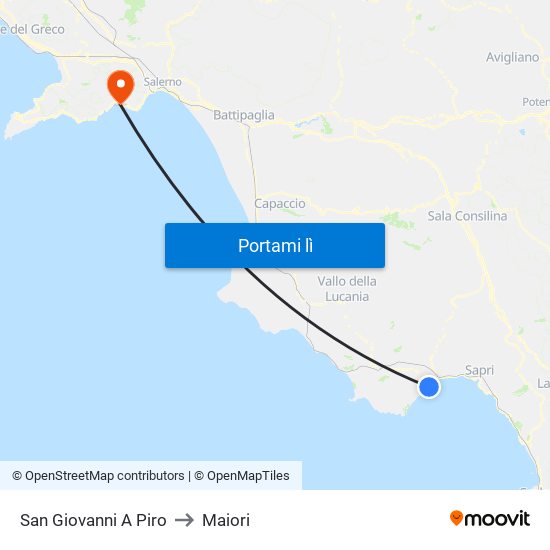San Giovanni A Piro to Maiori map