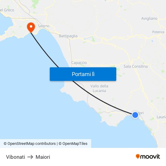 Vibonati to Maiori map