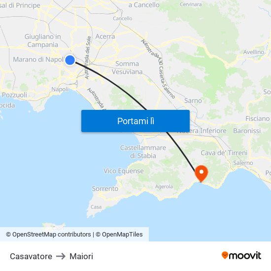 Casavatore to Maiori map
