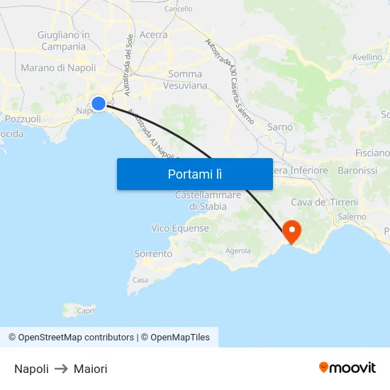 Napoli to Maiori map