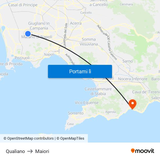 Qualiano to Maiori map