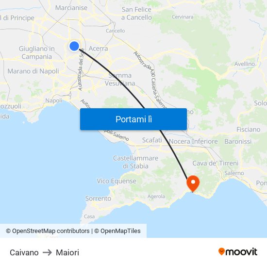 Caivano to Maiori map