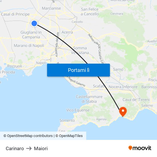 Carinaro to Maiori map