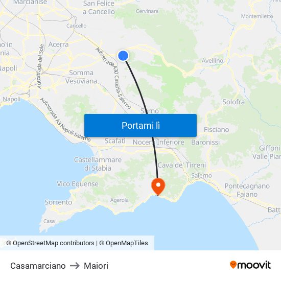 Casamarciano to Maiori map
