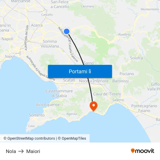 Nola to Maiori map