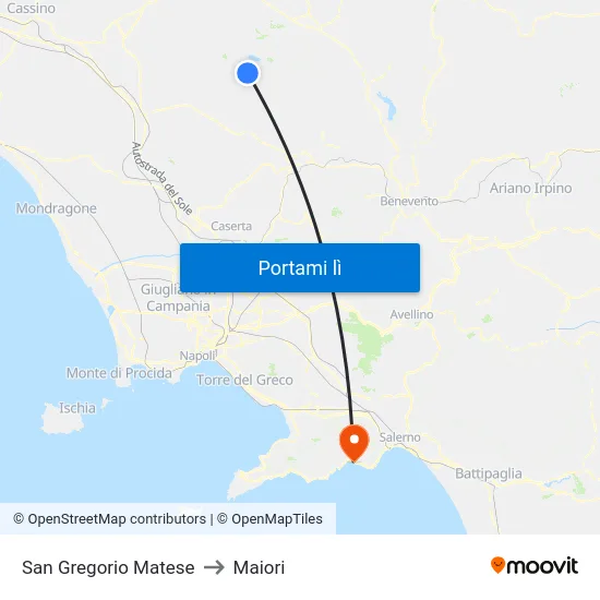 San Gregorio Matese to Maiori map