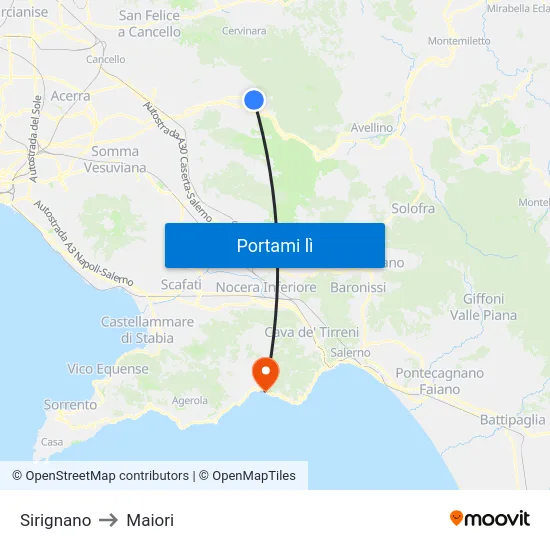 Sirignano to Maiori map