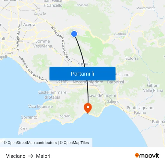 Visciano to Maiori map