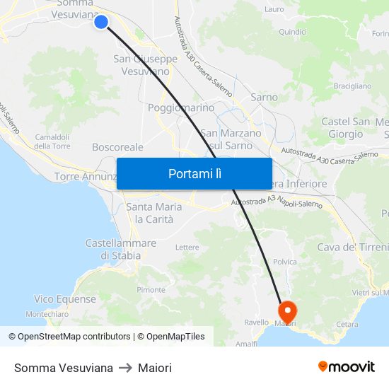 Somma Vesuviana to Maiori map