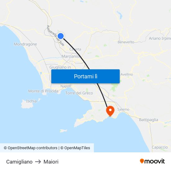 Camigliano to Maiori map