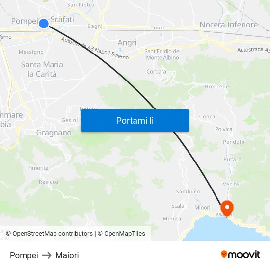 Pompei to Maiori map