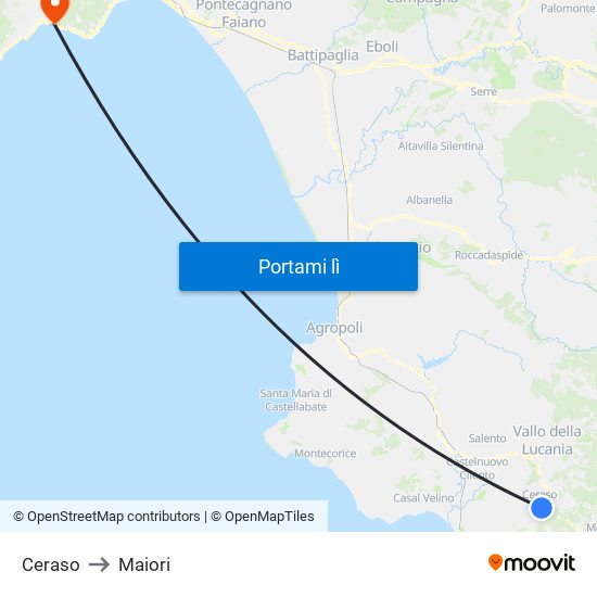 Ceraso to Maiori map