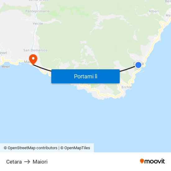 Cetara to Maiori map