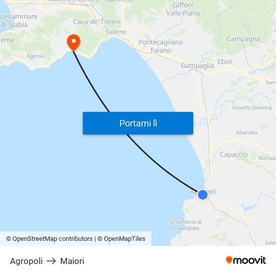 Agropoli to Maiori map