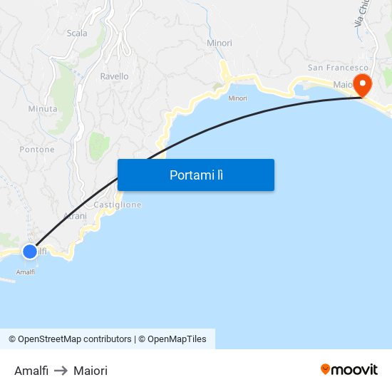 Amalfi to Maiori map