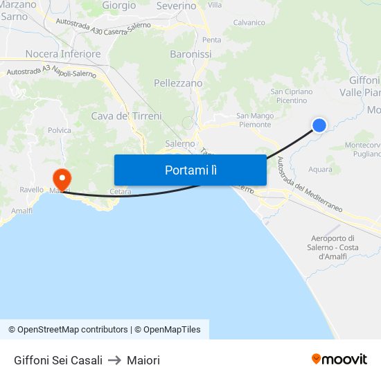 Giffoni Sei Casali to Maiori map