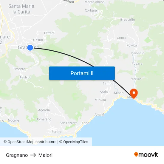 Gragnano to Maiori map