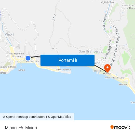 Minori to Maiori map