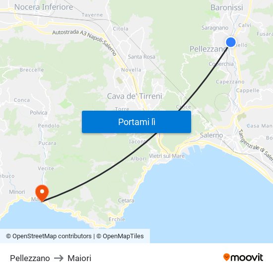 Pellezzano to Maiori map