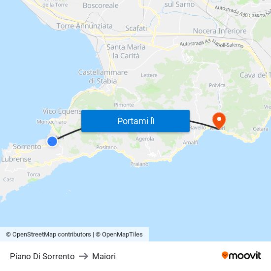 Piano Di Sorrento to Maiori map