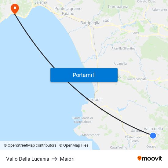 Vallo Della Lucania to Maiori map