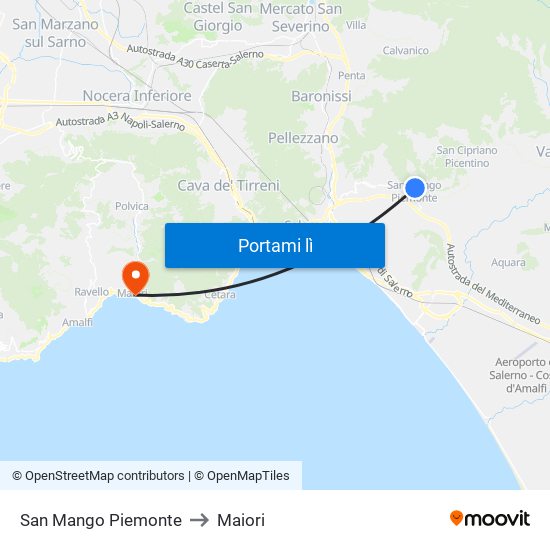 San Mango Piemonte to Maiori map