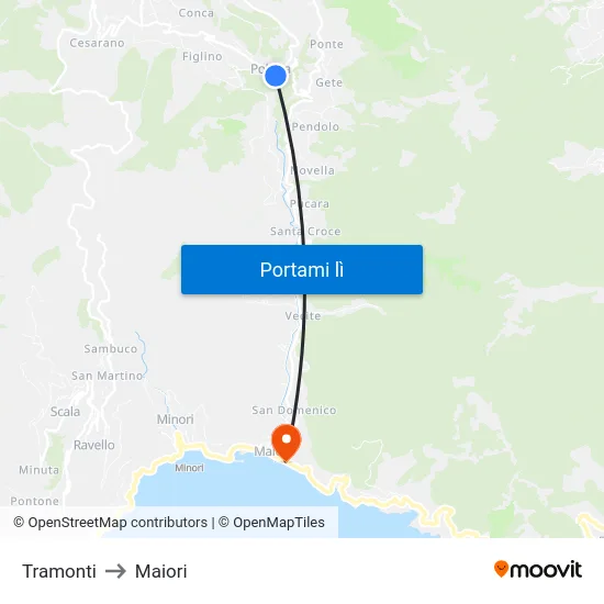 Tramonti to Maiori map