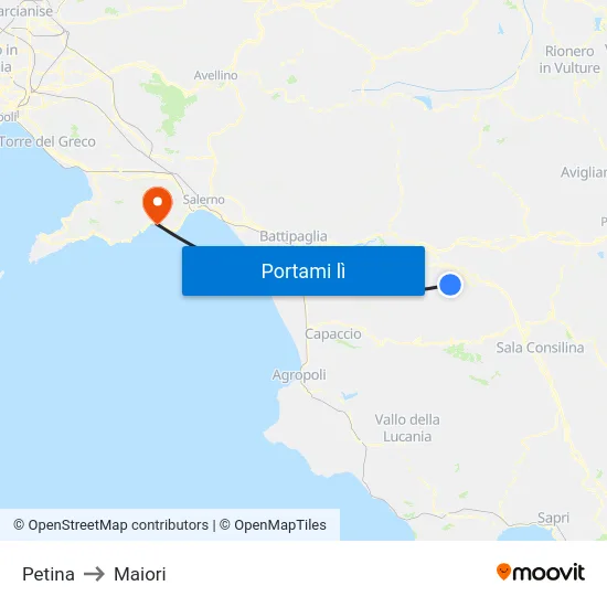 Petina to Maiori map