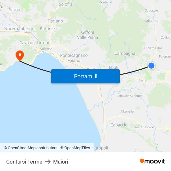 Contursi Terme to Maiori map