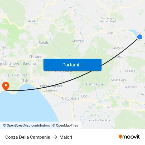 Conza Della Campania to Maiori map