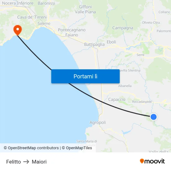 Felitto to Maiori map