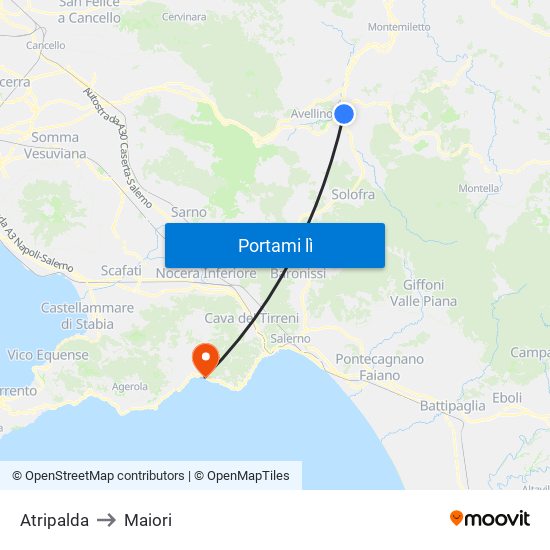 Atripalda to Maiori map